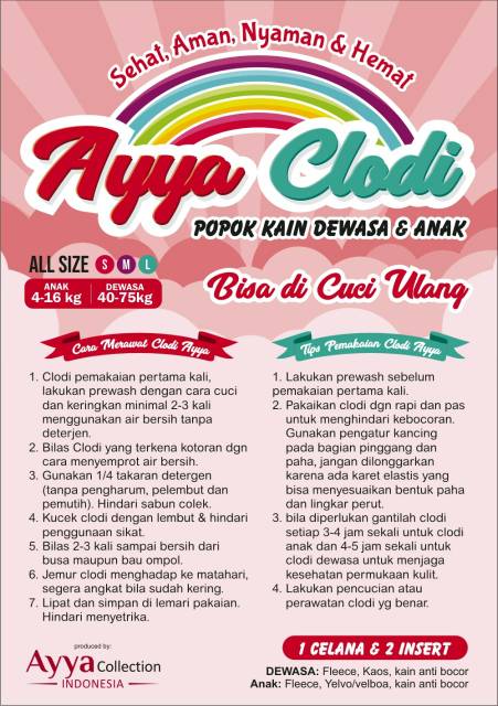 Clodi Ayya JUMBO (ANAK) muuraah!!(1 celana &amp; 2 insert)