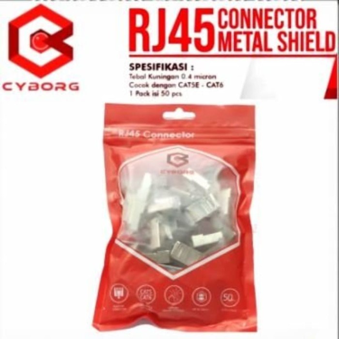 CONNECTOR PLUG RJ45 CYBORG 50PCS METAL SHIELD GIGABIT 1Gbps CAT 5E 5 6