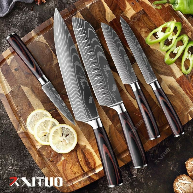 Pisau Dapur Set Damascus Pattern | Pisau Dapur Chef Xituo