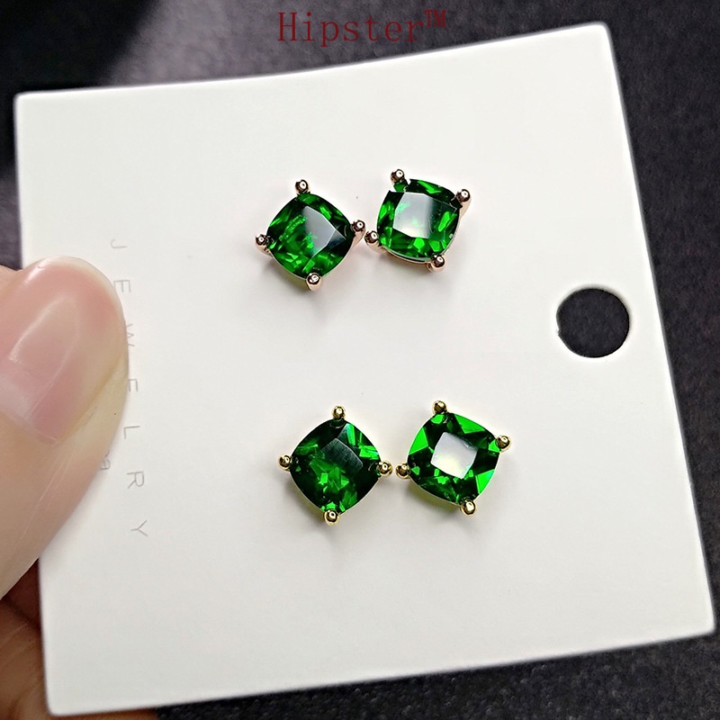 Hot Sale Fashion Socialite Style Green Crystal Simple Stud Earrings