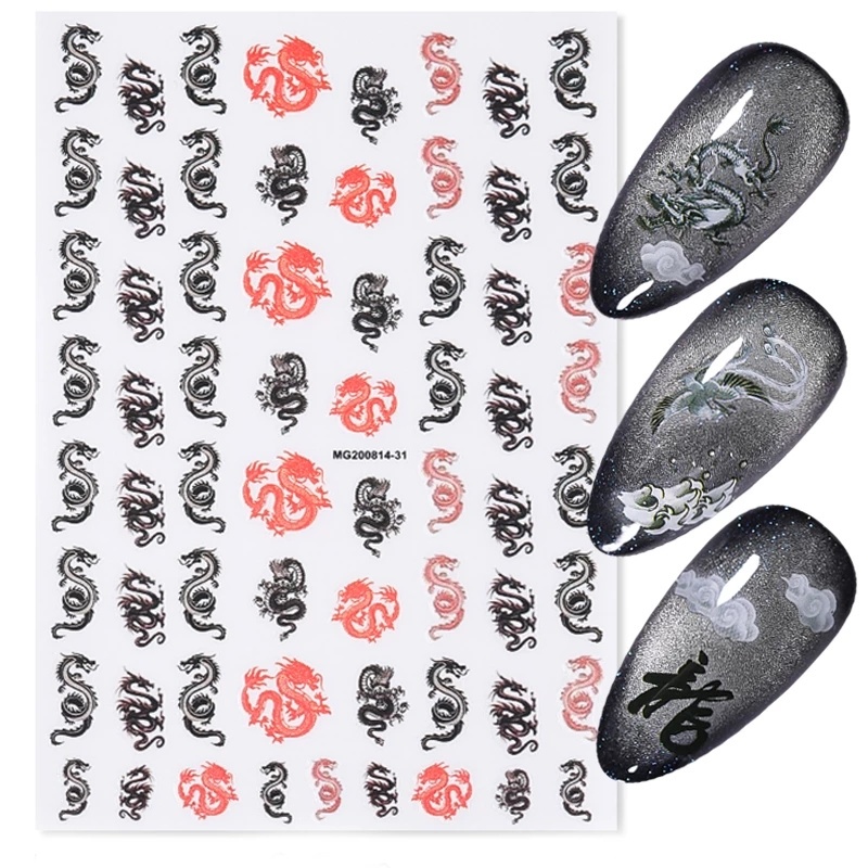 1 Lembar / Pak Stiker Kuku Foil Transfer Air Motif Print Ular / Naga Untuk Dekorasi Manicure / Nail Art