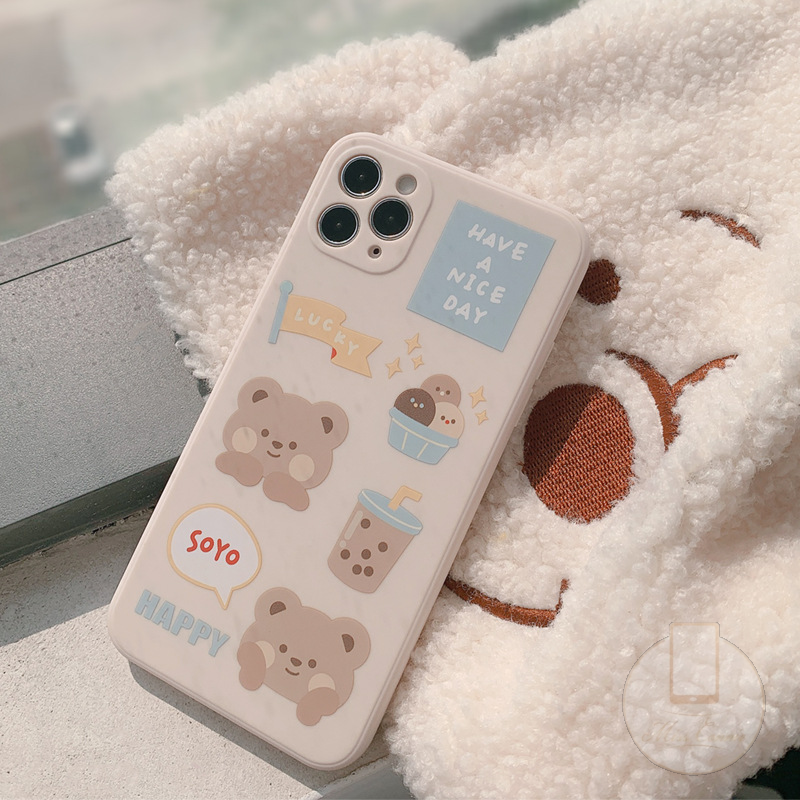 IPHONE Kompatibel Untuk Iphone11 12 14 13 Pro Max 6 6s 78 Plus Xr Xs Max SE 2020 Ins Batu Putih Susu Teh Beruang Soft Tpu Case