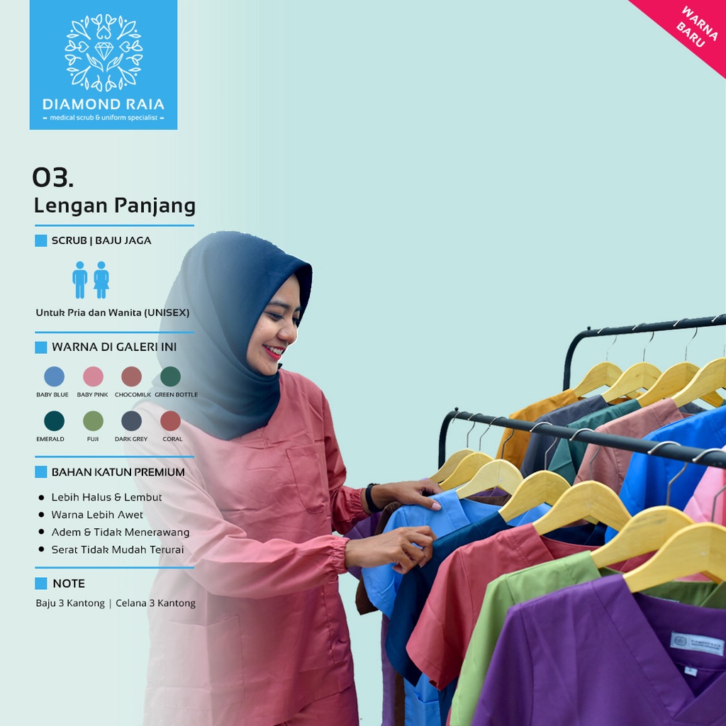 Setelan Baju Jaga Lengan Panjang 03| Scrub | Baju OK OKA | Baju Medis | Baju Dokter | Baju Perawat