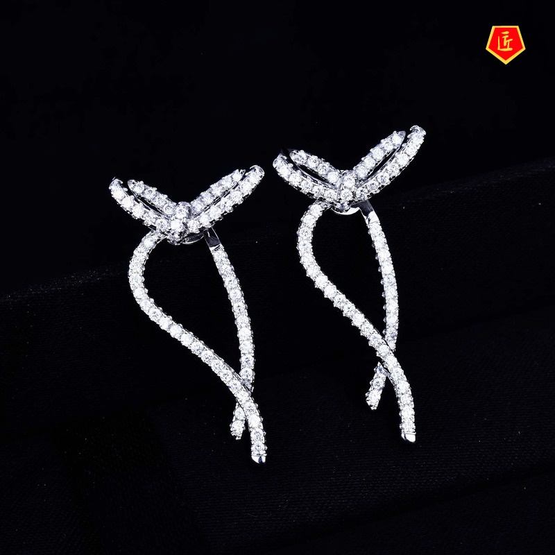 [Ready Stock]Simple Exaggerated Diamond Bow Stud Earrings