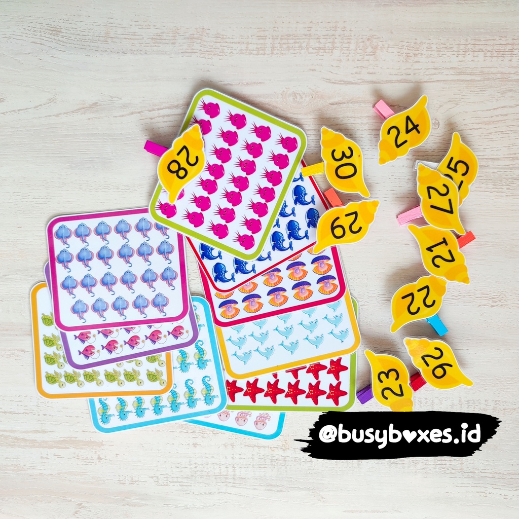 [busyboxes.id] Mainan Edukasi Flash Card Counting Card 21-30 seri hewan laut sea animals kartu belajar berhitung preschool