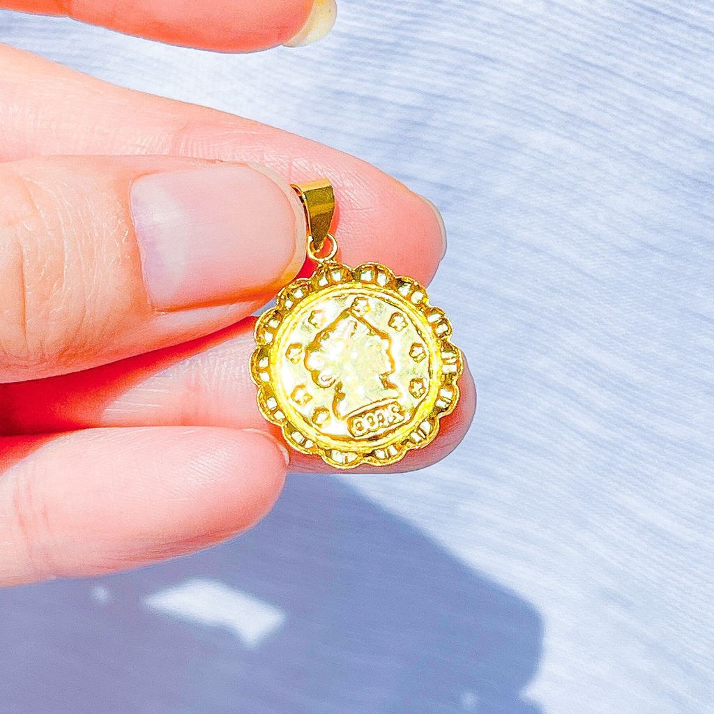 Liontin koin anak dan dewasa emas asli kadar 700 70 16k coin victorian vintage ringan 1 gram tampak besar mainan kalung mas kuning gold pendant