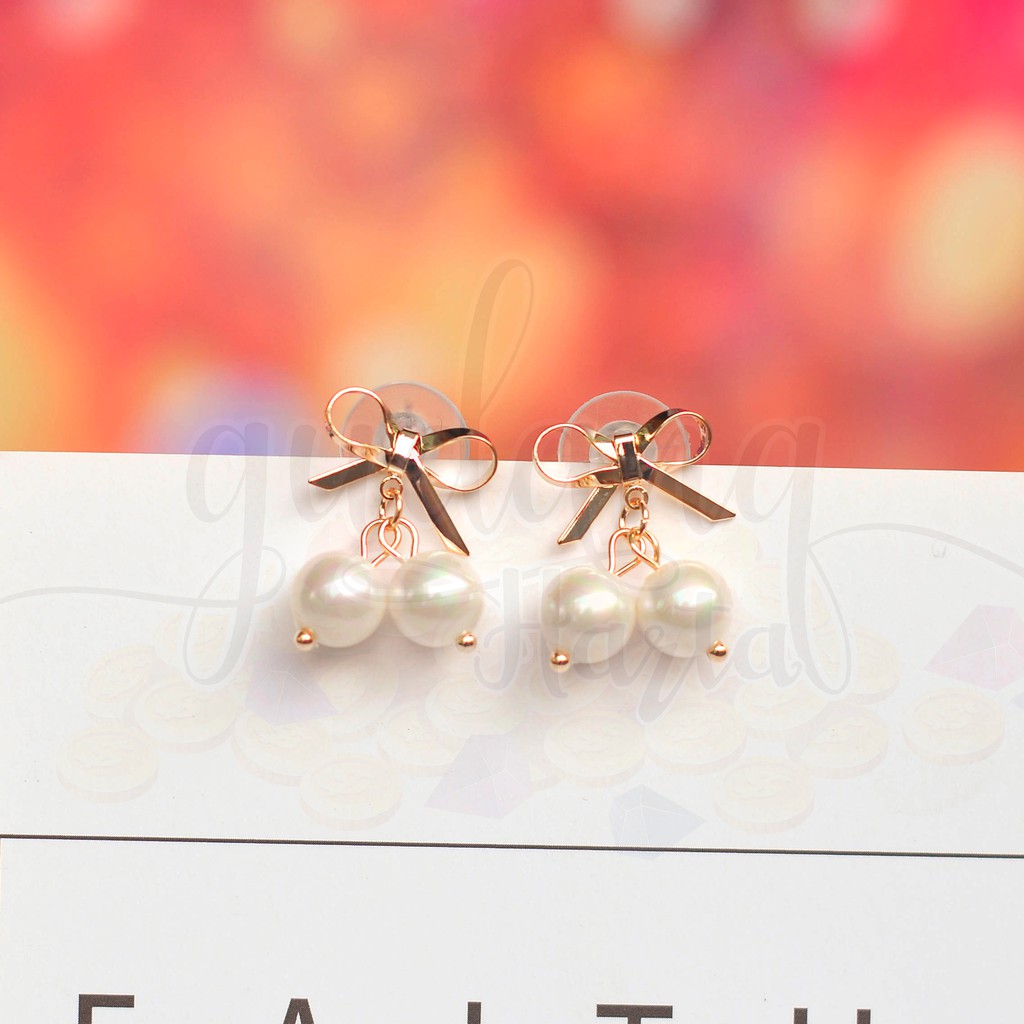 Anting Stud Simple Ribbon with Pearl Mutiara GH 203632