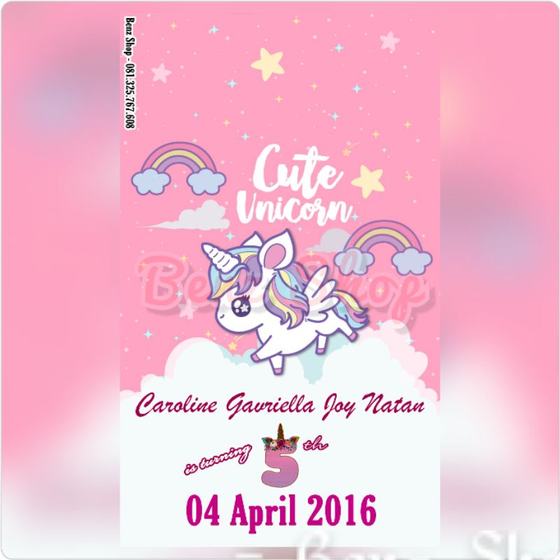 Stiker/Card Ultah/Ulang Tahun Unicorn (bisa request tema dan ukuran)