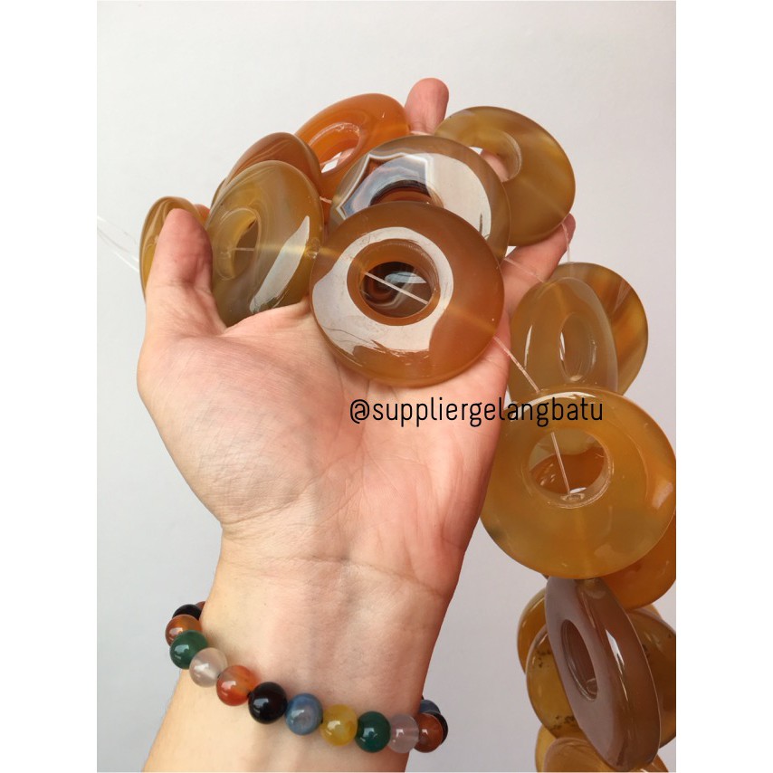 Batu alam cincin donat YELLOW AGATE 6 x 6cm kalung liontin bandul akik bahan aksesoris beads