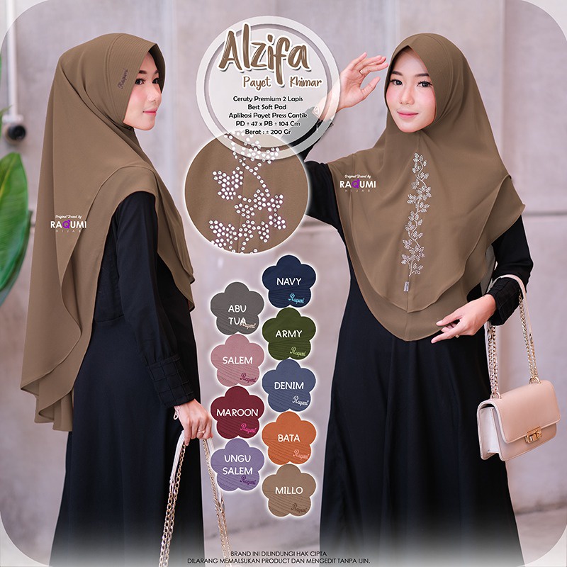 Alzifa Payet Khimar Original Raqumi Hijab Wanita Premium SoftPad