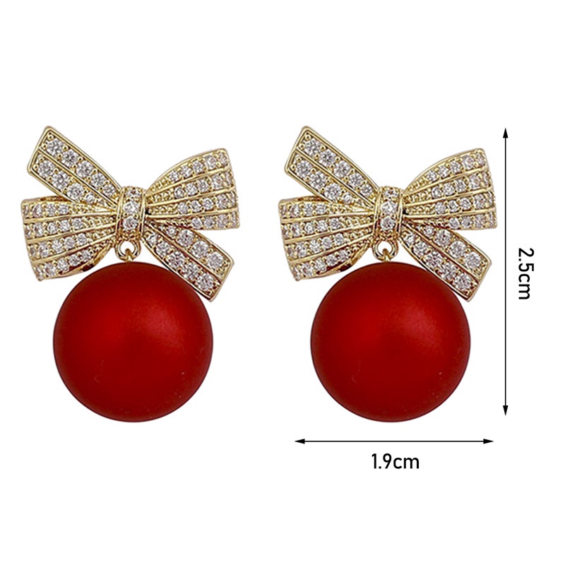 Fancyqube Anting Stud Kristal Mutiara Berlian Imitasi Model Pita Bunga Cherry Merah Untuk Wanita