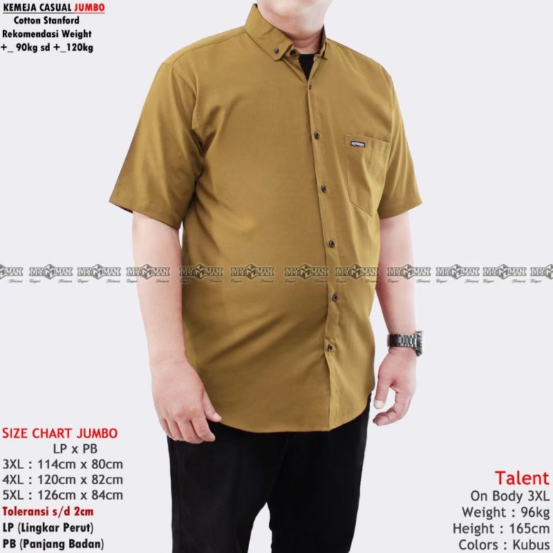 Kemeja Jumbo 3XL-5XL Lengan pendek formal Original Myman / Hem jumbo polos Pria 3XL 4XL 5XL