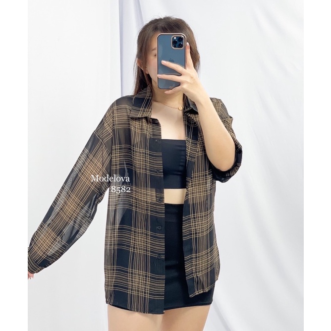 MDLV~ BM 8582 CUBE SHIRT (TANPA INER) // KEMEJA IMPORT // FASHION IMPORT WANITA