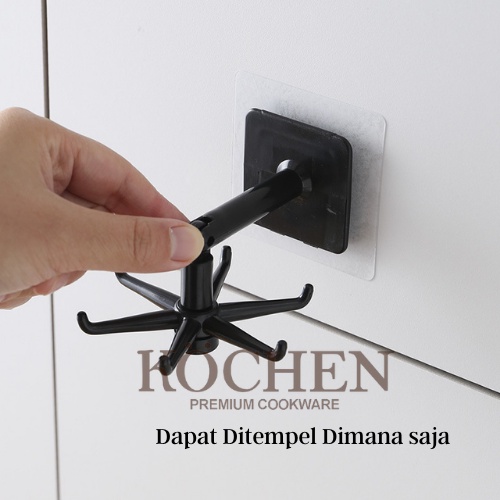 MYKOCHEN.INA Gantungan Spatula 6 Hook Tanpa Bor dan Paku Peralatan Dapur Putar 360 Derajat Serbaguna Multifungsi Cantolan Kait Alat Mandi Dinding Sutil Gantungan Kunci