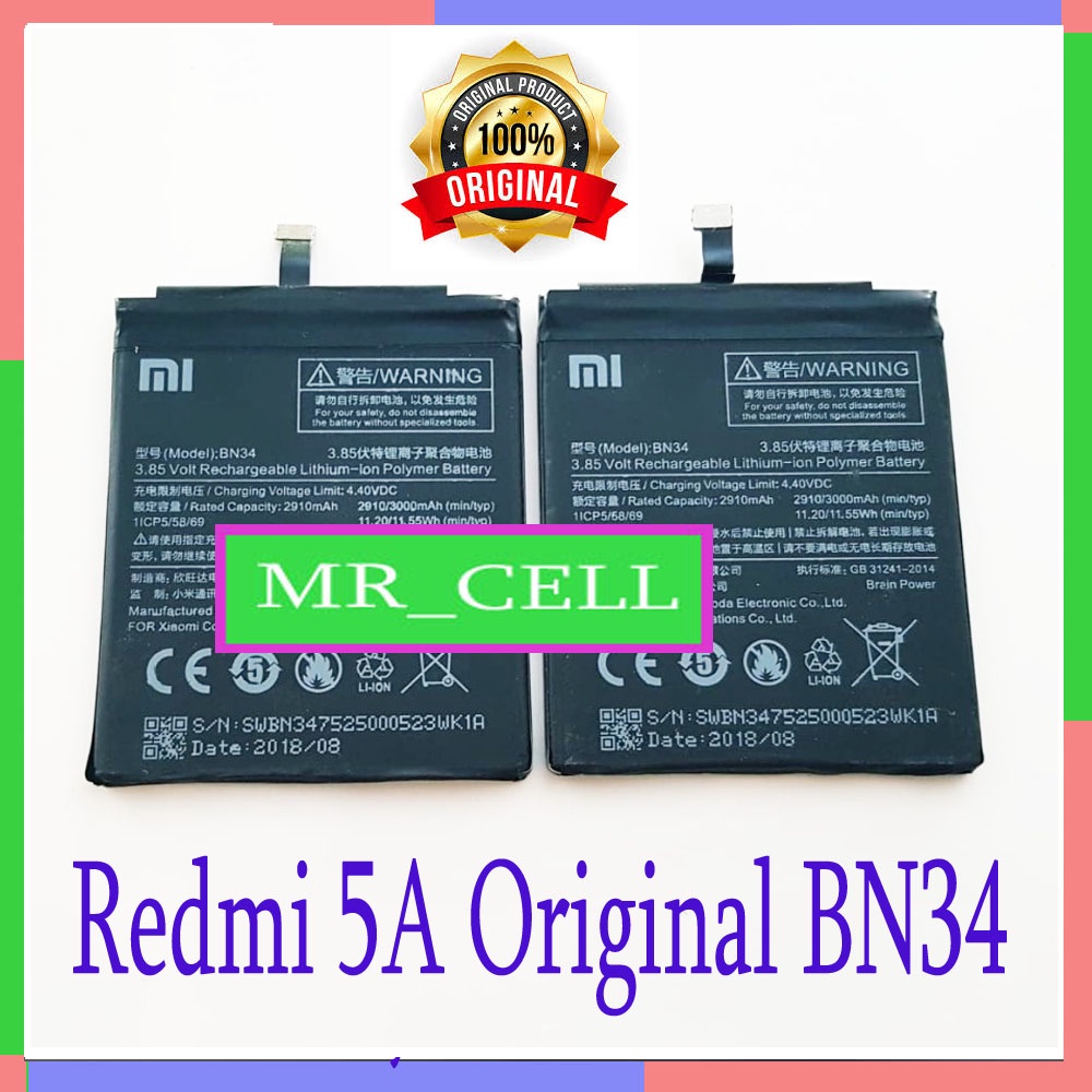 Baterai Xiaomi Redmi 5A Original BN34 Batre Batrai Xiomi Xiaumi