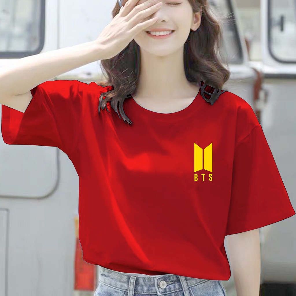 CALVIERO SHOP - BAJU KAOS ATASAN WANITA PRINT BTS LOGO YELLOW