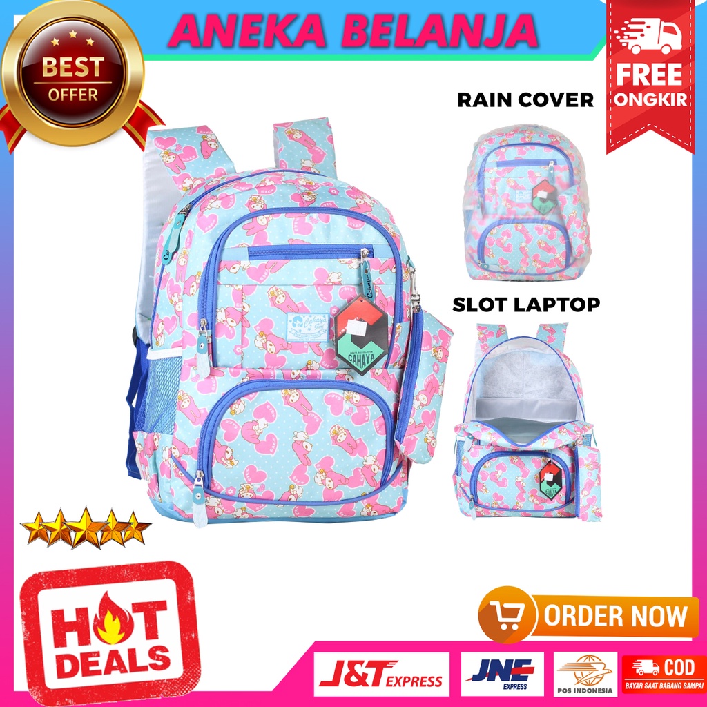 Tas Sekolah Anak Princess Kitty Pink Variasi Biru Bonus Tempat Pensil