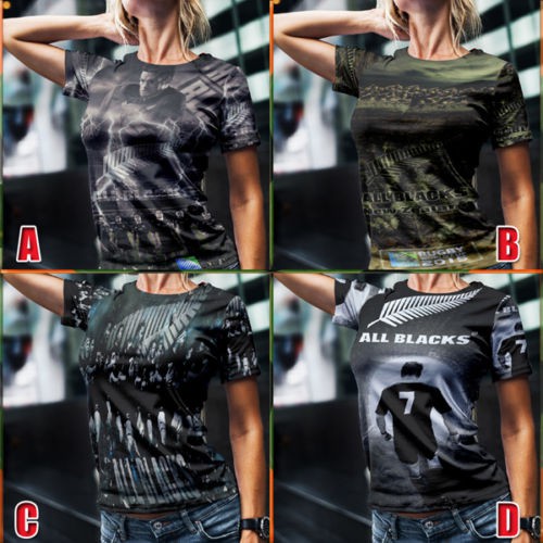 Fullprint Tshirt All Blacks New Zealand National Rugby Union Team Kaos Wanita Bahan Polyester
