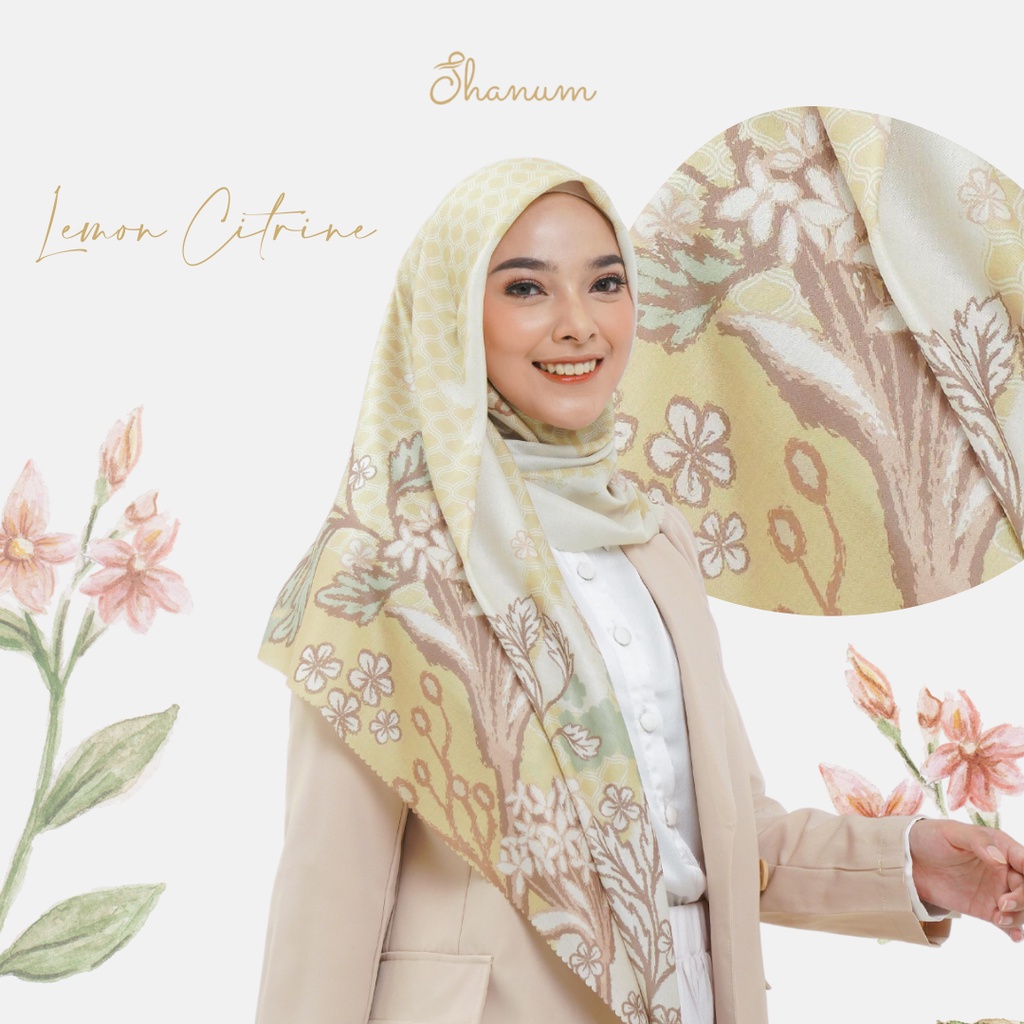 Shanumscarf Alunna Series Lemon Citrine Hijab Segi Empat Motif Hijab Segi Empat Voal Hijab Instant H