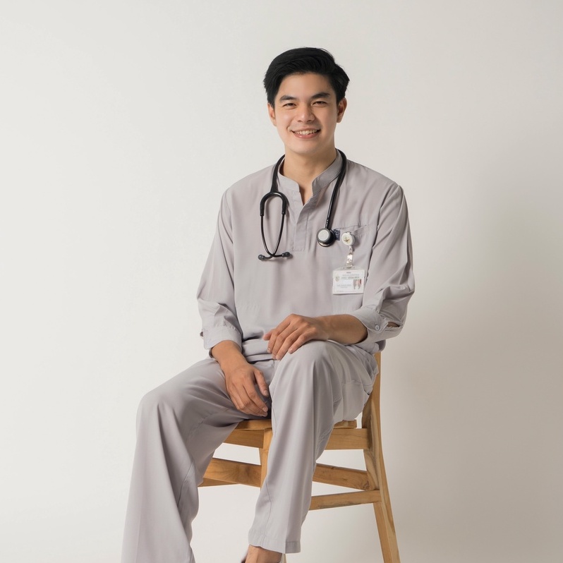 Baju Jaga MANDARIN LS - GREY Scrubs Theatre Blues First Line Lengan Panjang