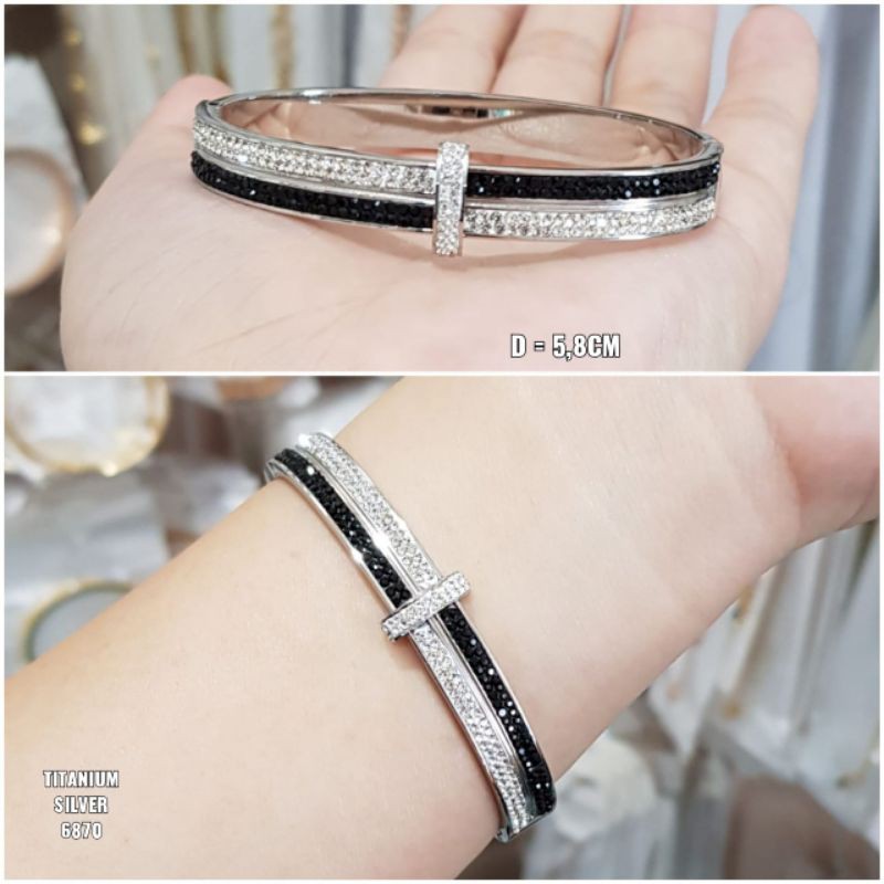 Gelang Titanium catur Permata Hitam Putih