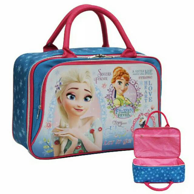 Tas Travel Anak Karakter Dua Resleting Frozen Elsa Anna Pink Biru Murah Koper Jinjing