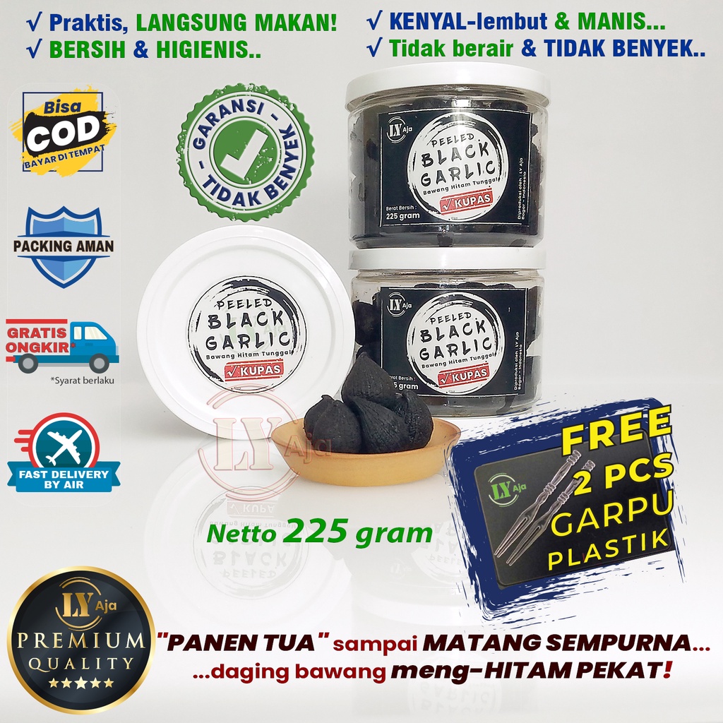 Bawang Hitam Tunggal Lanang Kupas 225 Gram Peeled Black Garlic LY Aja 225 Gr