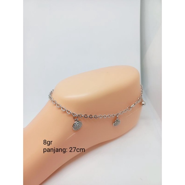 gelang kaki nori+m.bulat full mp / gelang kaki perak asli silver925 lapis emas/ gelang kaki fashion