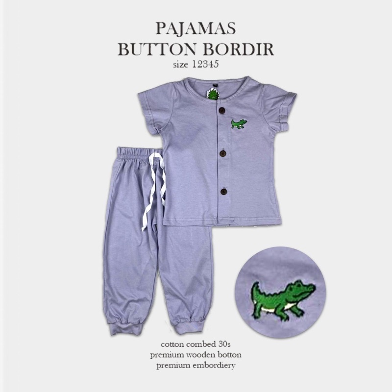 Pajamas Button Bordir Pineapple Original Setelan Anak Unisex Super Premium