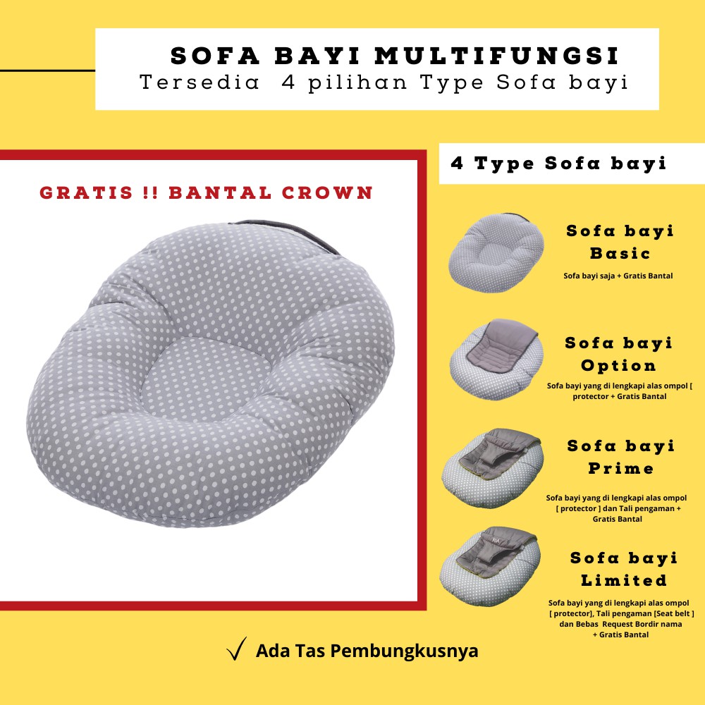 Jual Perlengkapan Baby, Sofa Bayi Bylio Duduk Tempat Duduk Bayi grey polka SO05 Shopee Indonesia