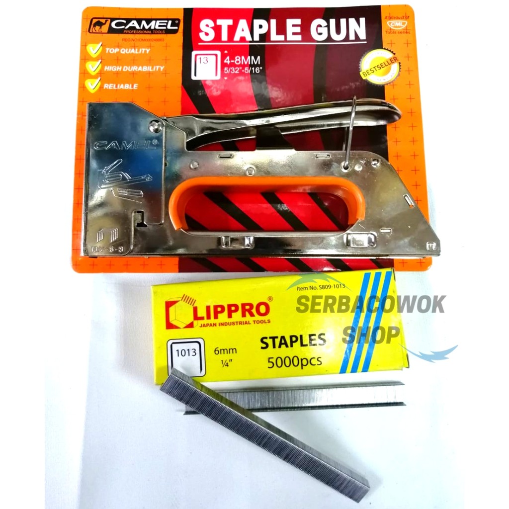 Paket Isi Gun Tacker Stapler Lippro 6 MM Dan Mesin Staples Jok Tembak Hekter Camel 4 - 8 MM Termurah