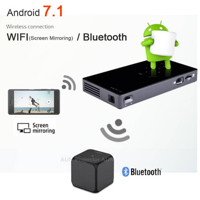 D5S Proyektor 200 Lumens Android 7.1 WiFi Bluetooth HDMI Out - Black