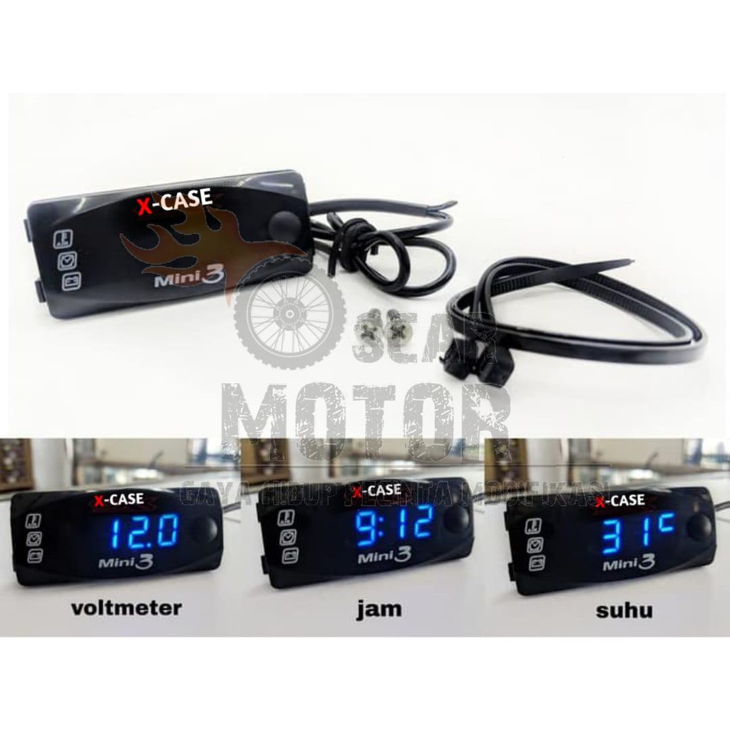 Volt Meter 3in1 Digital Waterproof voltmeter 3 in 1 Aki Motor Suhu Jam temperatur Ac Dc motor