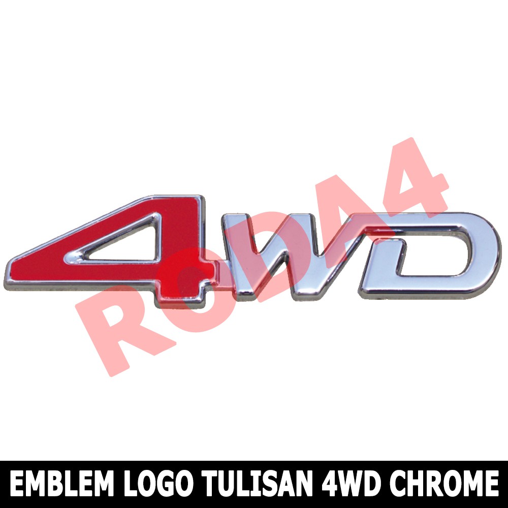 Emblem - Mobil Logo  Tulisan 4WD Merah Chrome