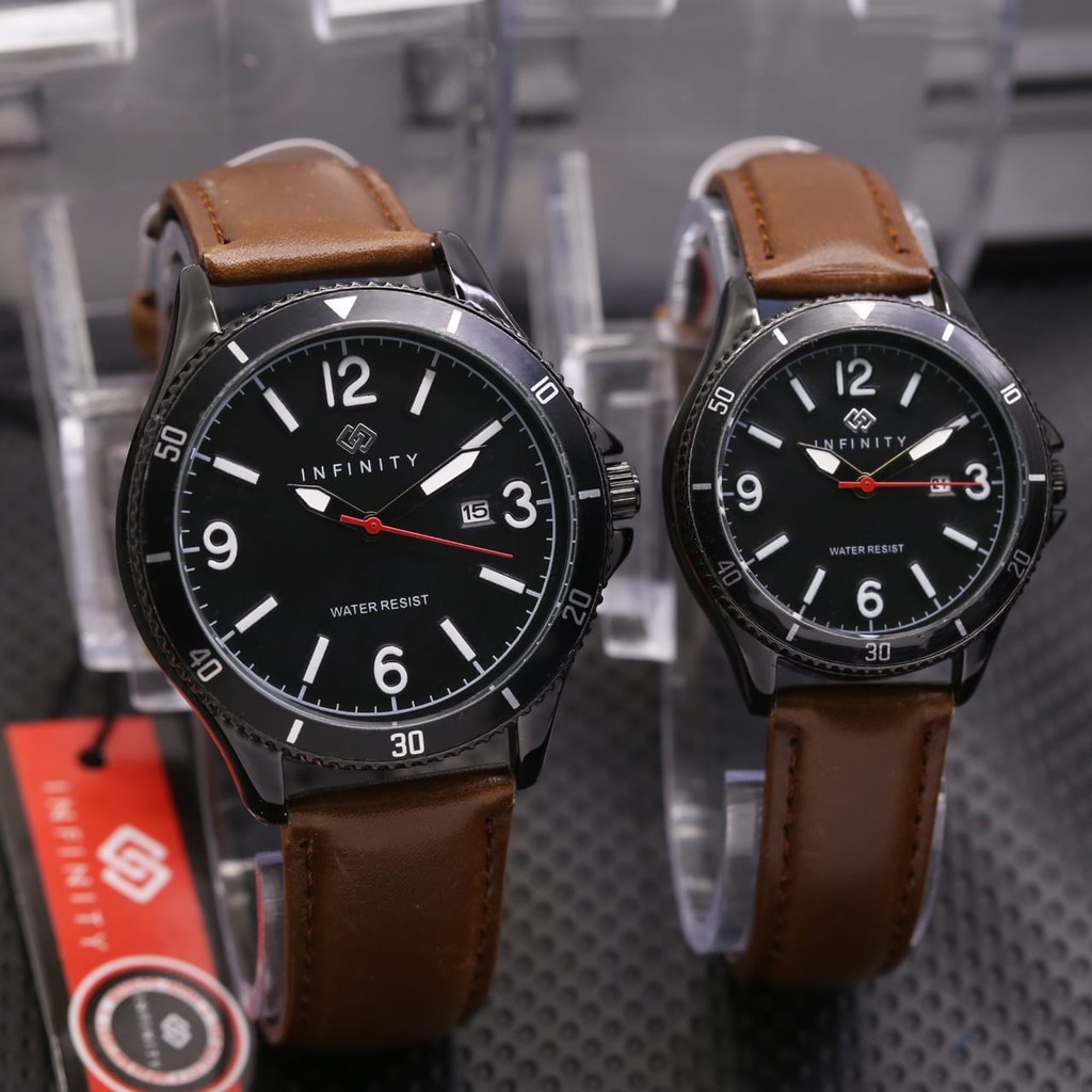 JAM TANGAN COUPLE ORIGINAL INFINITY TANGGAL AKTIF STRAP KULIT