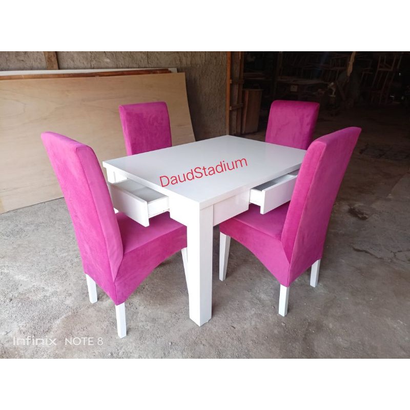 Terbaru. Meja makan minimalis duco dengan 4 laci + 4 kursi // mejamakanminimalispakelacisetiapsisi4k