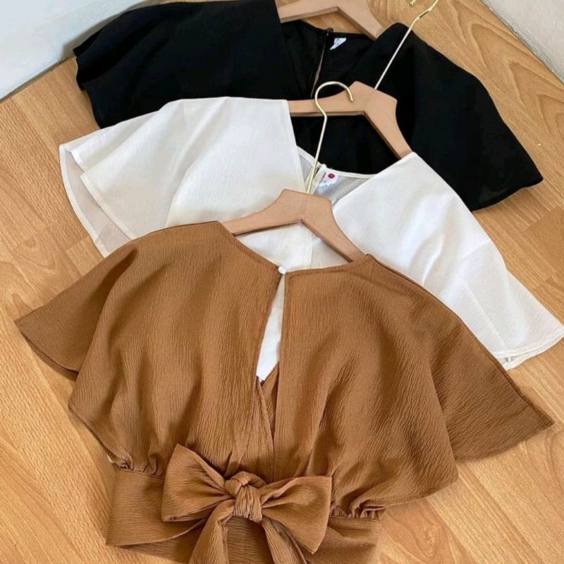 Outer Femei Crop Cardi Pita Pakaian Wanita Tali Belakang