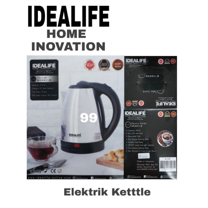 Teko Listrik Indealife Original 100% Pemanas Air / Kettle Pemanas Air 1.8 L Stainless Steel 100%