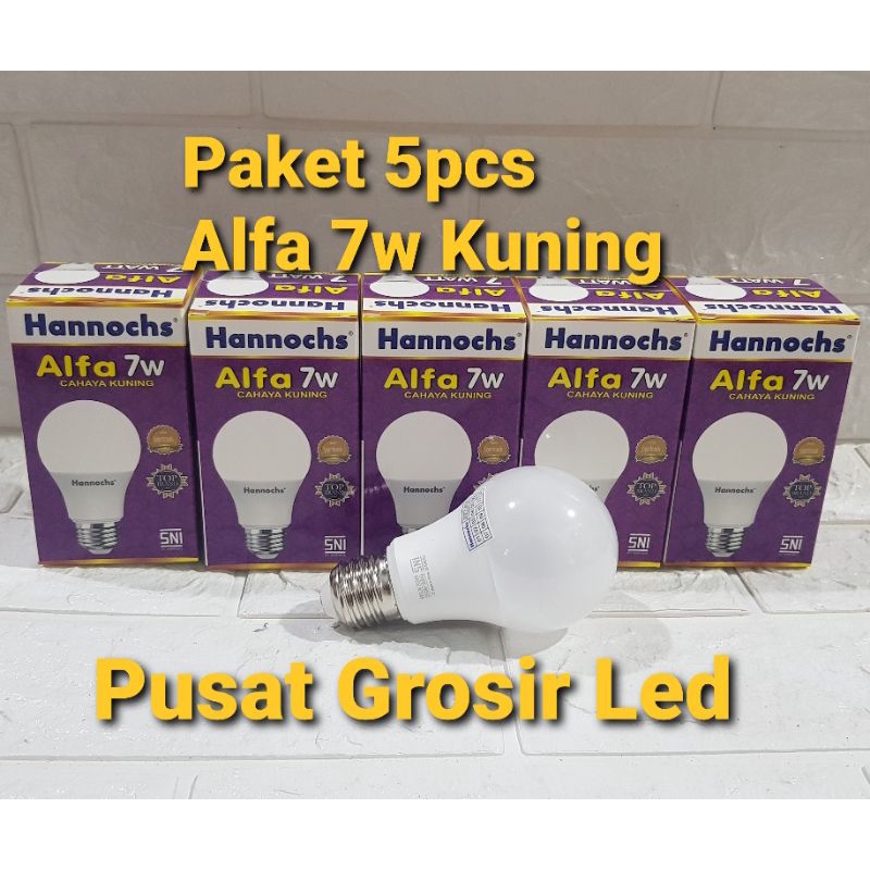 Paket 5 pcs Hannochs Alfa 7 watt 7w Cahaya kuning