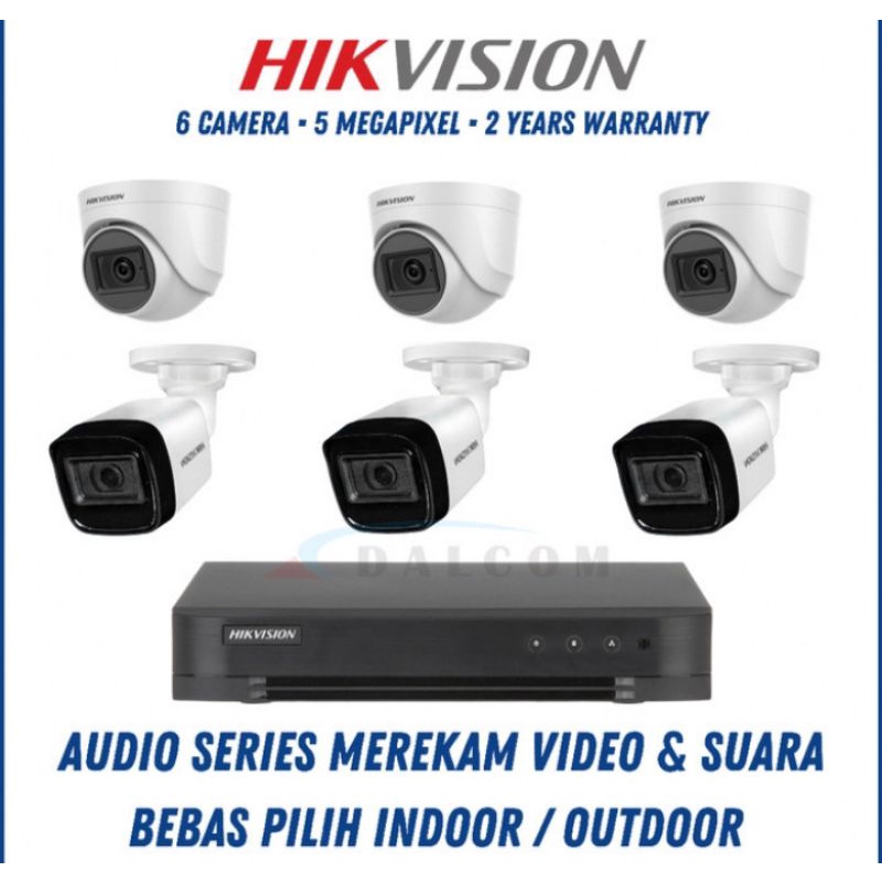 Paket Cctv Hikvision 5mp 6 kamera hd turbo hdd 2 tb lengkap monitor 19 inch