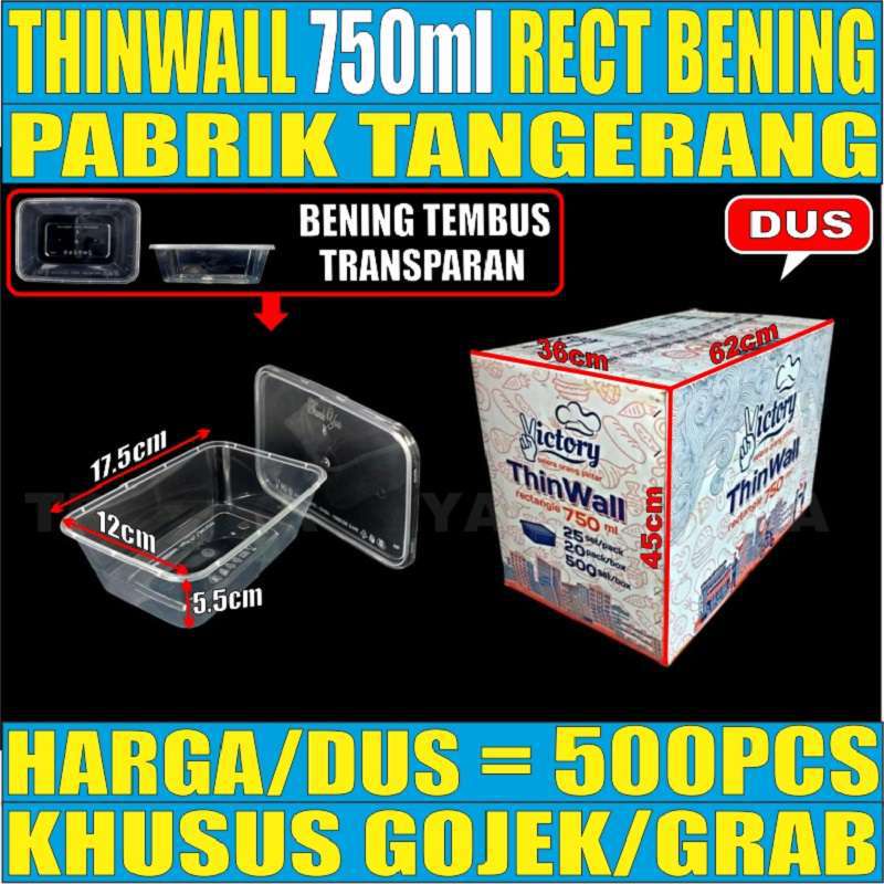 Thinwall Rectangle 200ml 500ml 650ml 750ml 1000ml Per Dus Kotak Makan Persegi Panjang Plastik Jskrm