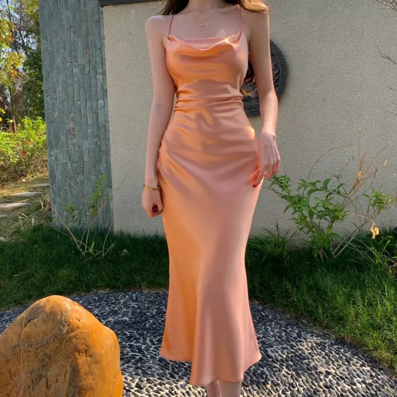 elvo dress // satin silk premium bodycon backless cross back tied maxi dress