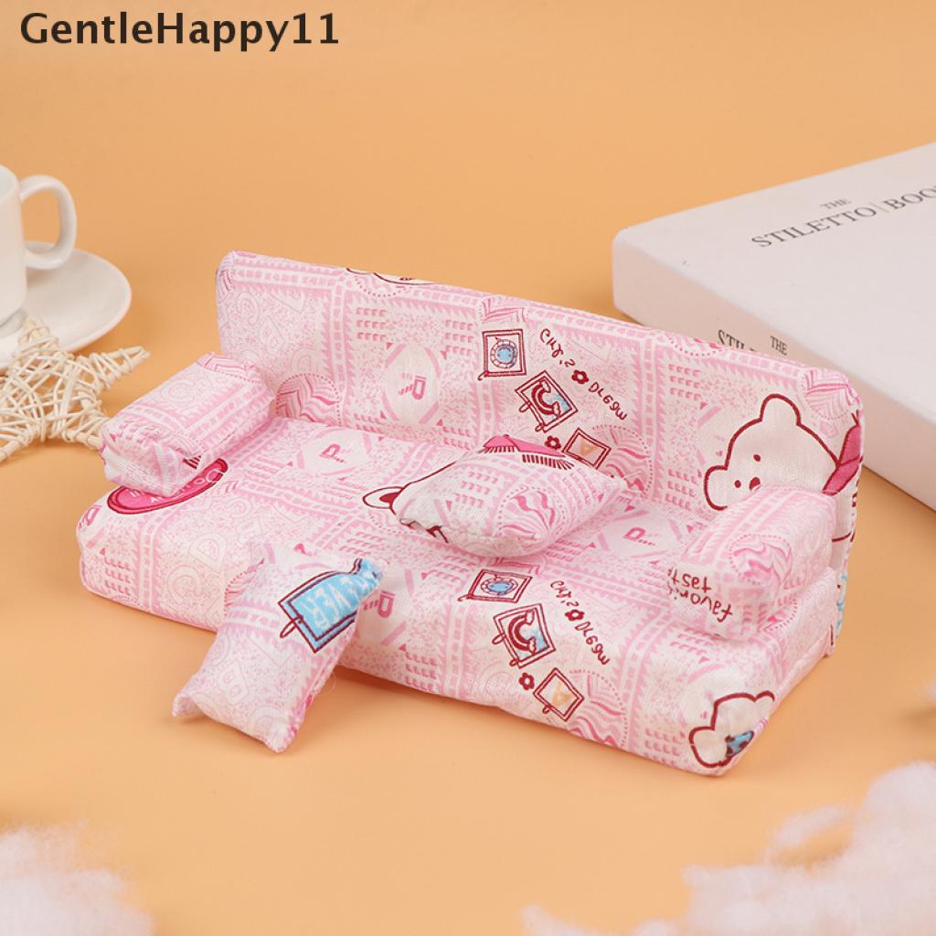 Gentlehappy Mainan Miniatur sofa Motif Bunga + 2 Bantal Untuk Aksesoris Rumah Boneka