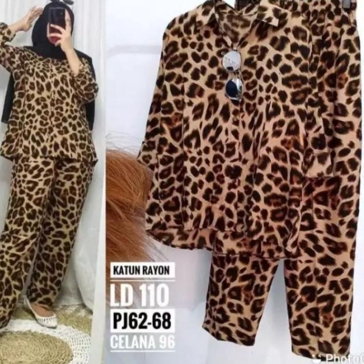 AJAL Setelan leopard Standar dan jumbo / One set motif macan tutul / setcel kemeja macan terbaru kek