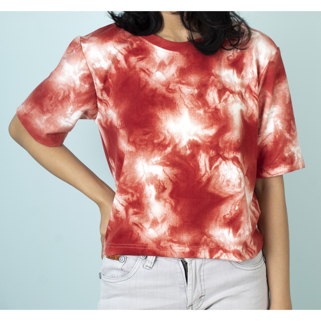 HIPNOP LADIES CLEO LENGAN PENDEK SWEATER CROP BASIC WANITA MOTIF TIE DYE