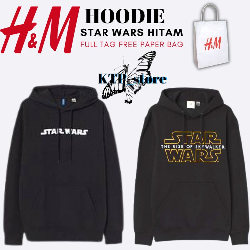 SWEATER HOODIE H&M STAR WARS HITAM BORDIR X STAR WARS SABLON HITAM FULL TAG FREE PAPER BAG H&M JAKET