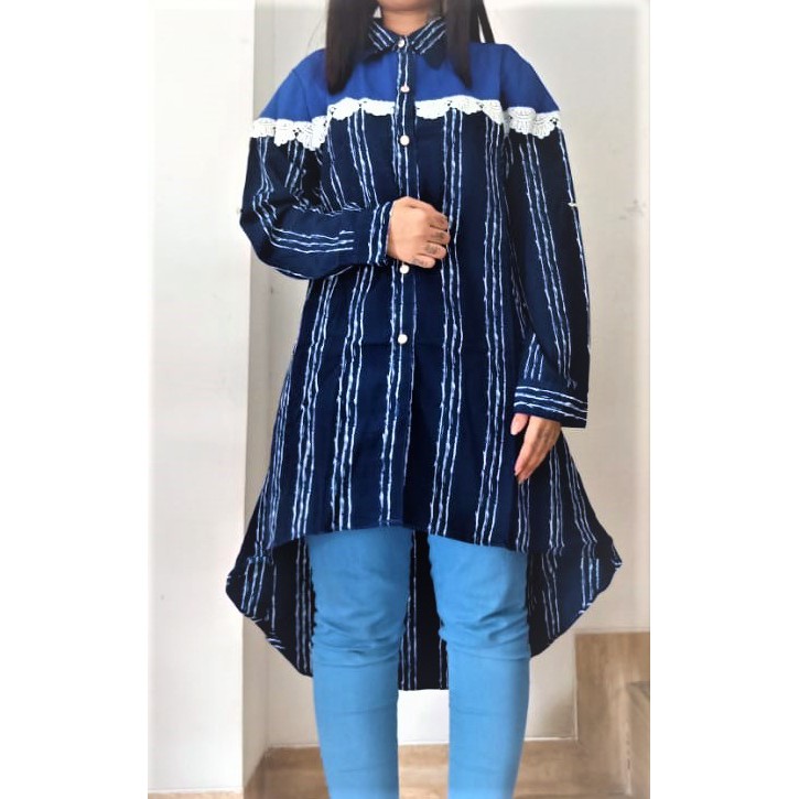 TUNIK KOMBINASI RENDA KANCING DEPAN