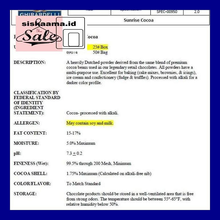 

A40D0Yh Ghirardelli Sunrise Premium Usa Cocoa Power Unsweet 100Gr D50Tr40V