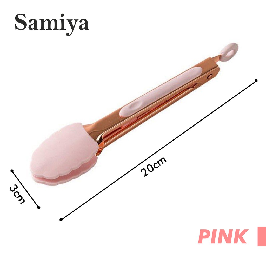 mini food tong clip korea / penjepit capitan makanan / pencapit gorengan silicone stainless rosegold