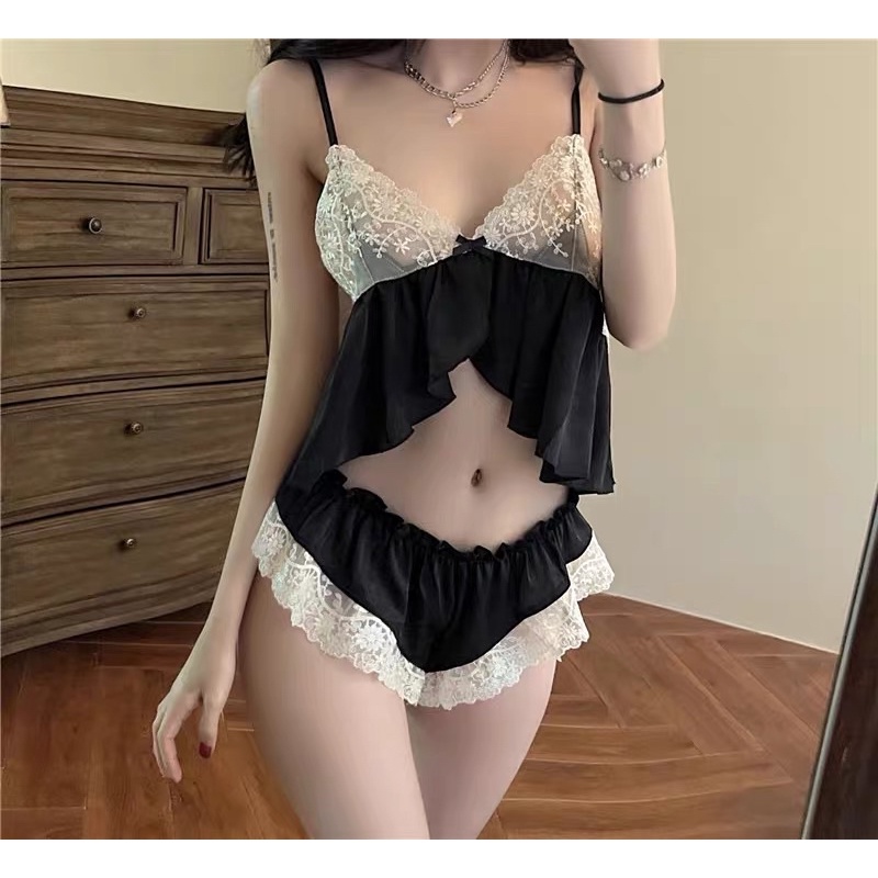 Sexy lingerie satin baju tidur sexy lingerie wanita / Sleepwear satin cute baju sexy pajamas wanita 90